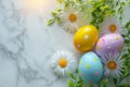 Happy easter easter sentiment Eggs Lovable Basket. White easter snowdrop Bunny cheerful. Easter egg prizes background wallpaper Royalty Free Stock Photo