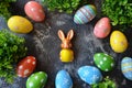 Happy easter easter sentiment Eggs Easter parade Basket. White selection Bunny Fall flower. Easter egg roll background wallpaper Royalty Free Stock Photo