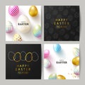 Happy Easter Set of cards.Beautiful Background with colorful eggs and golden confetti. Vector illustration for cards