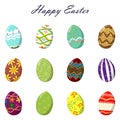 Happy Easter. Set of colorful decorated Easter eggs with different texture, pattern. Spring holiday. Happy Easter eggs Royalty Free Stock Photo