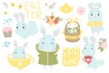 Happy Easter set. Cute bunny set