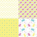 Happy Easter! Set of cute holiday backgrounds. Collection of colorful seamless patterns with traditional symbols Royalty Free Stock Photo