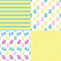 Happy Easter! Set of cute holiday backgrounds. Collection of colorful seamless patterns with traditional symbols Royalty Free Stock Photo