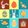 Happy easter. Set of cute illustrations for creating Easter cards, hunting invitations, banner, poster. Design elements, icons.