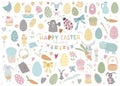 Happy Easter set. Easter bunny, butterflies, chick, eggs, branches and flowers. Vector illustration isolated on white Royalty Free Stock Photo