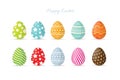 Happy Easter.Set of Easter eggs with different texture on a white background.