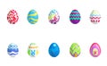 Happy Easter.Set of Easter eggs with different texture on a white background.Spring holiday. Vector Illustration