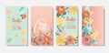 Happy easter. Set sale banners. Flowers with the easter egg on blue and pink background. Can be add text