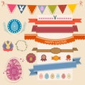 Happy Easter Set. Vector collection for Easter Design. Happy Easter Design Elements. Flags, ribbons, eggs, bunny, stamps and Royalty Free Stock Photo