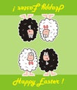 Happy easter, sheep, card, humorous vector illustration