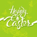Happy Easter sign, symbol, logo on a green background.