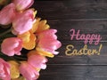 Happy Easter sign with tulips