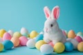 Happy easter signature Eggs Furry friend Basket. White buds Bunny endearing. winsome background wallpaper Royalty Free Stock Photo