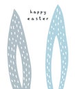 Happy Easter. Simple Easter Holidays Vector Card. Cute Blue Long Rabbit Ears. Royalty Free Stock Photo