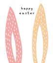 Happy Easter. Simple Easter Holidays Vector Card. Cute Dusty Pink and Cream Long Rabbit Ears. Royalty Free Stock Photo