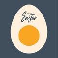 Happy Easter sliced egg greeting card with lettering. Half of white boiled egg. vector illustration Royalty Free Stock Photo