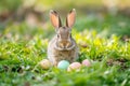 Happy easter smiling Eggs Easter egg dyeing Basket. White yule Bunny steel blue. rebirth background wallpaper Royalty Free Stock Photo