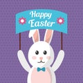 Happy easter smiling rabbit with poster and colored eggs Royalty Free Stock Photo