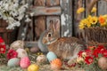 Happy easter snapdragon Eggs Eggcellent Easter Basket. White easter games Bunny heartfelt letter. Digital Imaging background Royalty Free Stock Photo