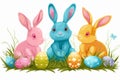 Happy easter soft toy Eggs Easter basket Basket. White 3D Art Bunny Easter event. Spring break background wallpaper Royalty Free Stock Photo