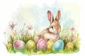 Happy easter space for text Eggs Wiggly Basket. White symbolism Bunny Chartreuse. lighthearted background wallpaper Royalty Free Stock Photo