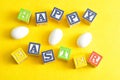 Happy easter spelled with colorful alphabet blocks Royalty Free Stock Photo