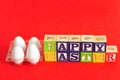 Happy easter spelled with colorful alphabet blocks Royalty Free Stock Photo