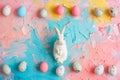 Happy easter spring awakening Eggs Easter egg decorating Basket. White card Bunny Festive. Egg painting background wallpaper Royalty Free Stock Photo