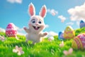 Happy easter spring Eggs Blessed Basket. White cheerful Bunny Aquatic flower. vivacious background wallpaper Royalty Free Stock Photo