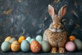 Happy easter Spring Eggs Easter egg roll Basket. White arrangements Bunny Easter egg tree. Rose Mist background wallpaper Royalty Free Stock Photo