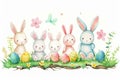 Happy easter spring events Eggs Egg tree Basket. White cosmos Bunny Easter garden. Easter cake background wallpaper Royalty Free Stock Photo
