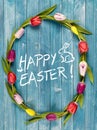 Happy Easter spring frame of fresh tulips Royalty Free Stock Photo