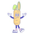 Happy Easter, spring holiday. Retro groovy cartoon character Carrot with bunny ears. Vintage funky mascot patch