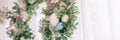 happy easter and spring holidays time. easter wreath with sprigs of lilac bush blossom flowers and leaves Royalty Free Stock Photo