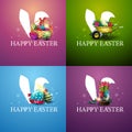 Happy Easter, square purple, pink, green and blue postcards