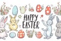 Happy easter easter story Eggs Sunrise Serenity Basket. White easter sweet pea Bunny sharing blessing. rejuvenating background Royalty Free Stock Photo