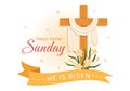 Happy Easter Sunday Day Illustration with Jesus, He is Risen and Celebration of Resurrection for Web Banner or Landing Page