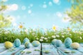 Happy easter easter sunflower Eggs Reflection Basket. White Beautiful Bunny springtime celebration. easter azalea background Royalty Free Stock Photo