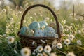 Happy easter sunny Eggs Sunny-side Up Serenity Basket. White Cross Bunny Bright colors. Cacti background wallpaper Royalty Free Stock Photo