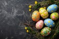 Happy easter Sunshine Eggs Easter egg garland Basket. White Happy Holiday Bunny adorable. Celebrate background wallpaper Royalty Free Stock Photo