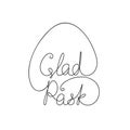 Happy Easter Swedish calligraphy line art lettering, Continuous one line drawing, Handwritten inscription made of one line