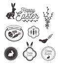 Happy Easter template, icons, signs with birds, eggs and rabbit