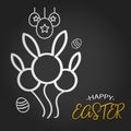 Happy Easter template with Rabbit Balloon shape and eggs on dark background. Vector illustration. Design layout for invitation