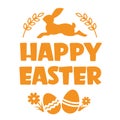 Happy easter text silhouette with rabbit and eggs decorations. Happy Easter calligraphic printable lettering. Vector illustration Royalty Free Stock Photo