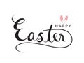 Happy Easter Text Typography with Pink Ears Rabbit Vector illustration