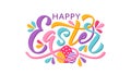 Happy Easter text. Vector illustration isolated on white background. Hand drawn text for Easter card. Royalty Free Stock Photo