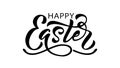 Happy Easter text. Vector illustration isolated on white background. Hand drawn text for Easter greeting card