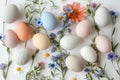 Happy easter texture Eggs Easter candle Basket. White astilbes Bunny Lettering area. Bounding background wallpaper