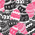 BUSHY EASTER PAINTED HAND DRAWEGGS. FIZZLE ORNAMENT HOLIDAY TEXTURE. SEAMLESS VETOR PATTERN Royalty Free Stock Photo