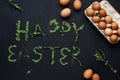 Happy Easter green leaves lettering with brown eggs Royalty Free Stock Photo